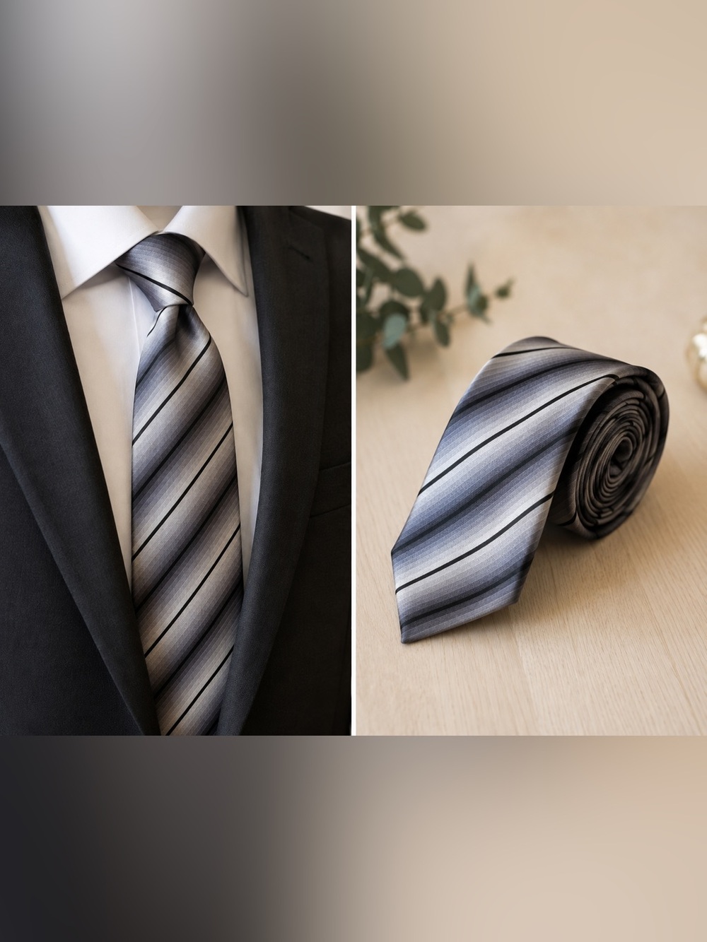 Vintage Pierre Cardin Silk Striped Tie Grey Ombre